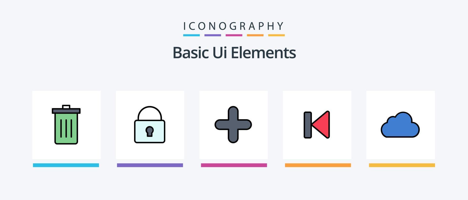 eenvoudig ui elementen lijn gevulde 5 icoon pak inclusief downloaden. pijl. tandwiel. geluid. klok. creatief pictogrammen ontwerp vector