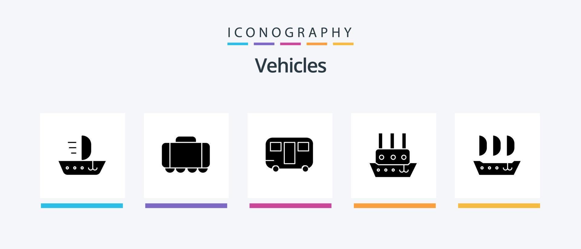 voertuigen glyph 5 icoon pak inclusief schip. argeloos. aanhangwagen. schip. stoomboot. creatief pictogrammen ontwerp vector