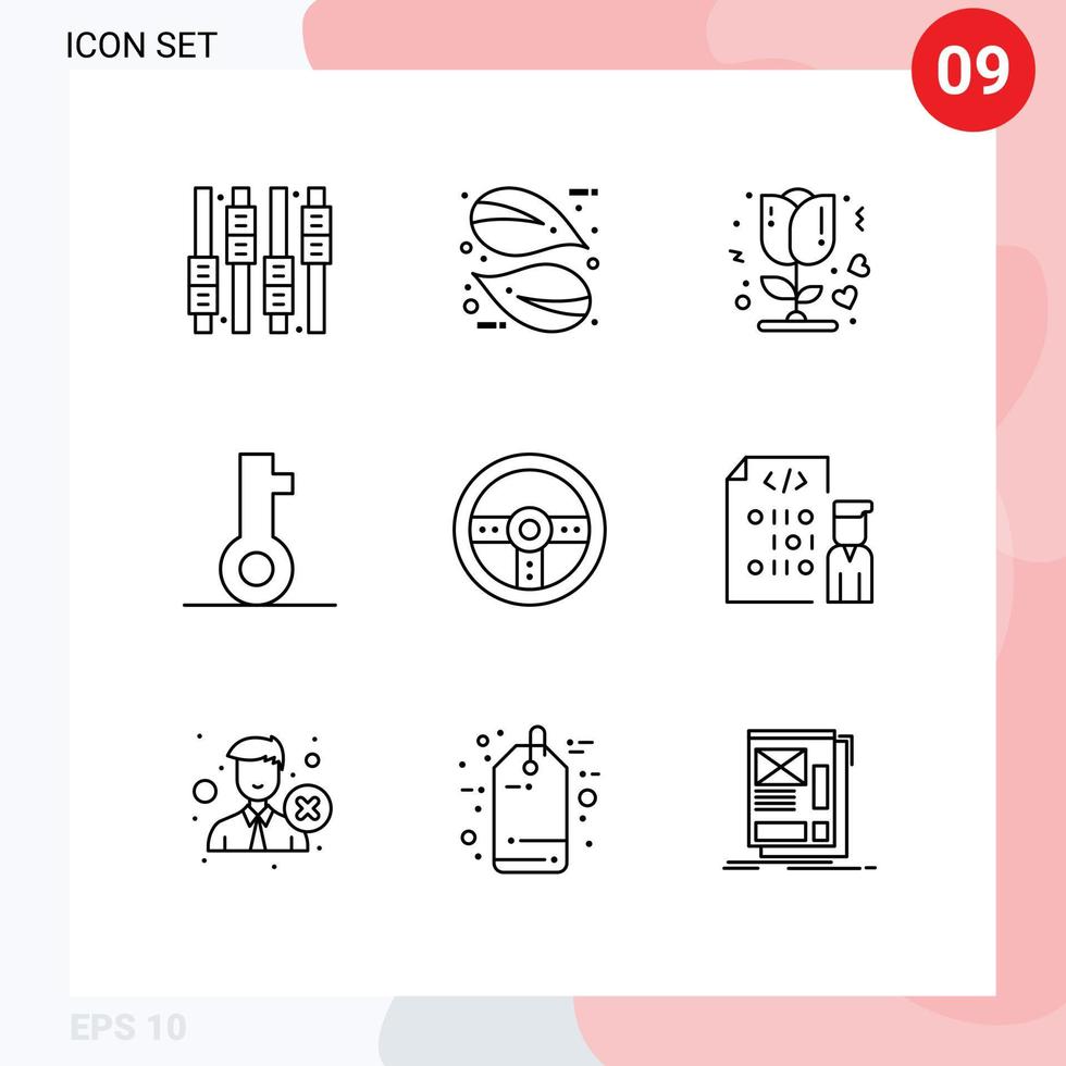 pictogram reeks van 9 gemakkelijk contouren van spel controleur roos veiligheid slot bewerkbare vector ontwerp elementen