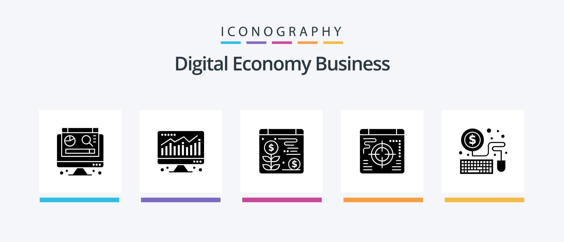 digitaal economie bedrijf glyph 5 icoon pak inclusief . fabriek. economie. muis. creatief pictogrammen ontwerp vector