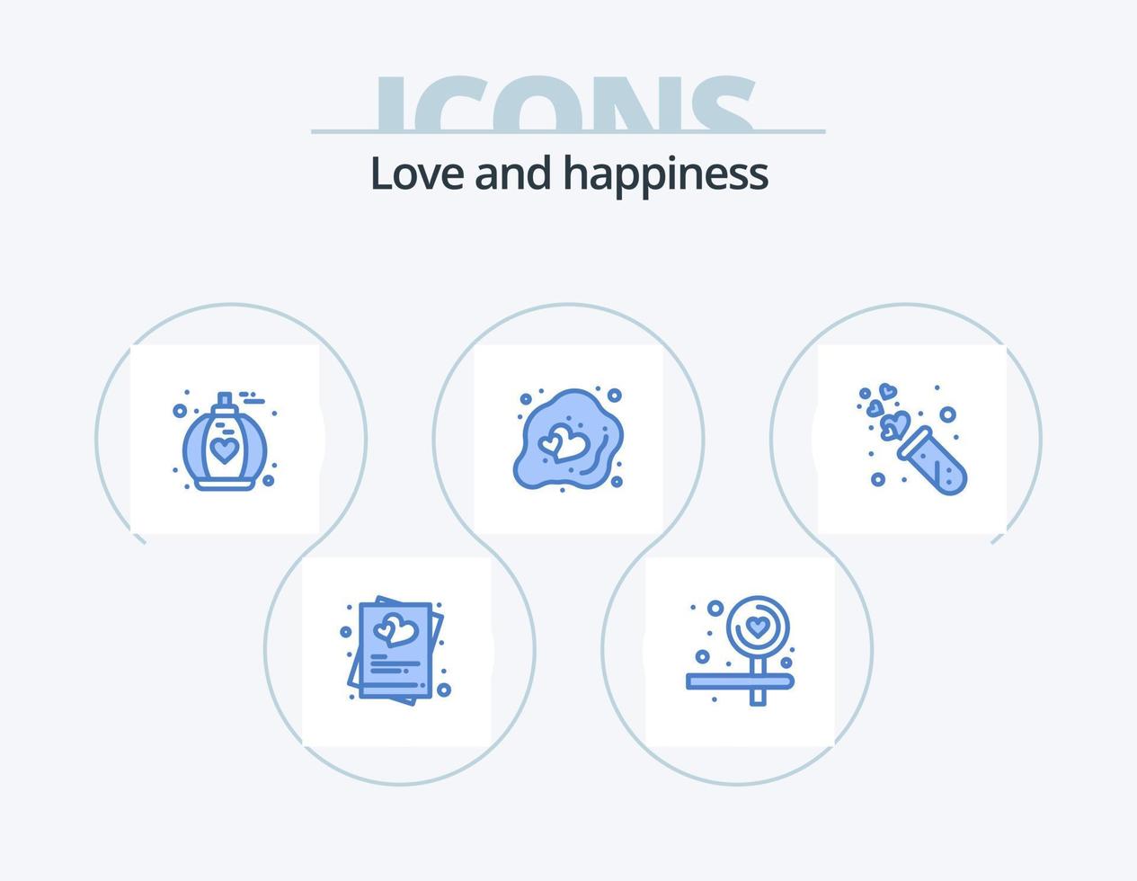 liefde blauw icoon pak 5 icoon ontwerp. laboratorium. liefde. geur. hart. Pasen vector