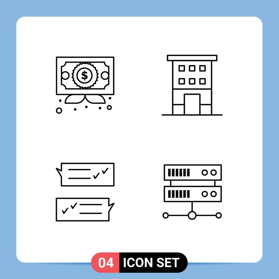 universeel icoon symbolen groep van 4 modern gevulde lijn vlak kleuren van bedrijf babbelen prijs huis helpen bewerkbare vector ontwerp elementen