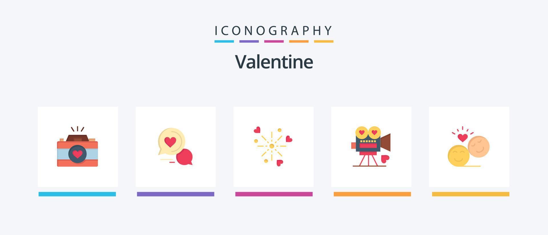 Valentijn vlak 5 icoon pak inclusief liefde. viering. liefde. vuurwerk. romantisch chatten. creatief pictogrammen ontwerp vector