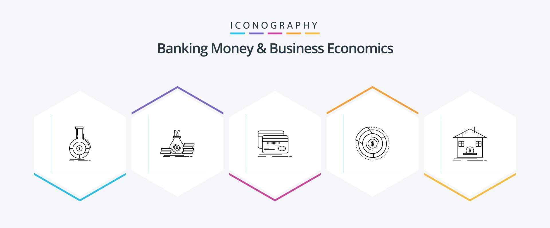 bank geld en bedrijf economie 25 lijn icoon pak inclusief diagram. evenwicht. lening. financiën. credit vector