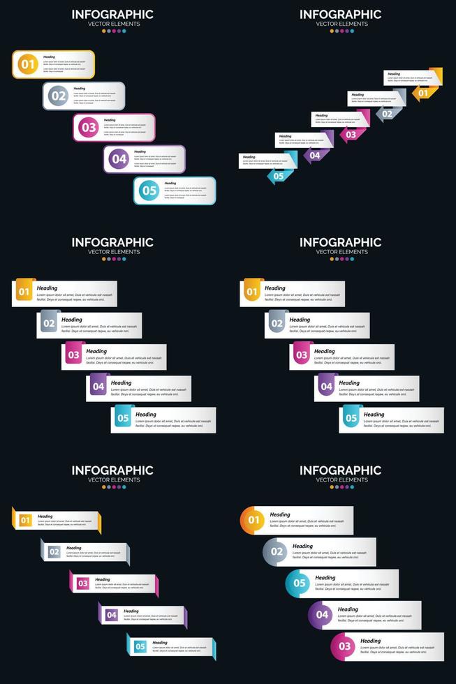 vector 6 infographics pak presentatie glijbaan sjabloon 5 stappen fiets diagrammen en tijdlijnen