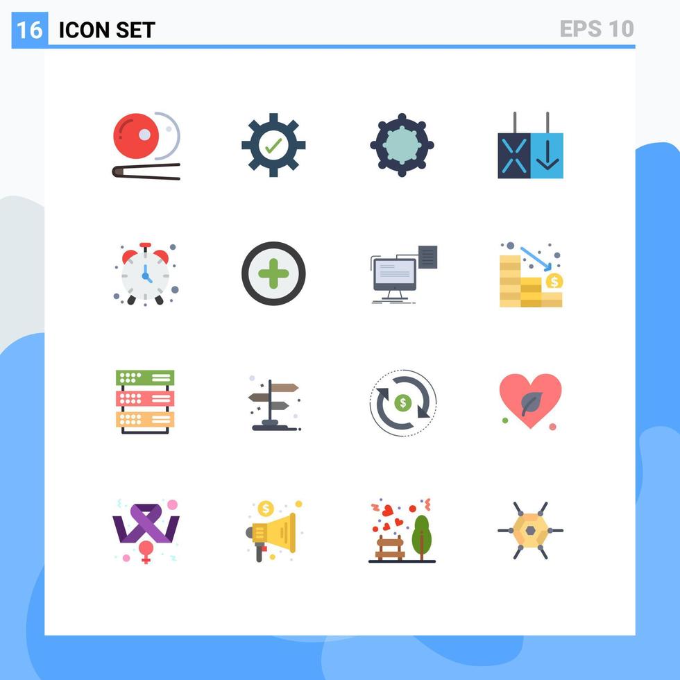 pak van 16 modern vlak kleuren tekens en symbolen voor web afdrukken media zo net zo plus uurwerk ketting tijdwaarnemer alarm bewerkbare pak van creatief vector ontwerp elementen