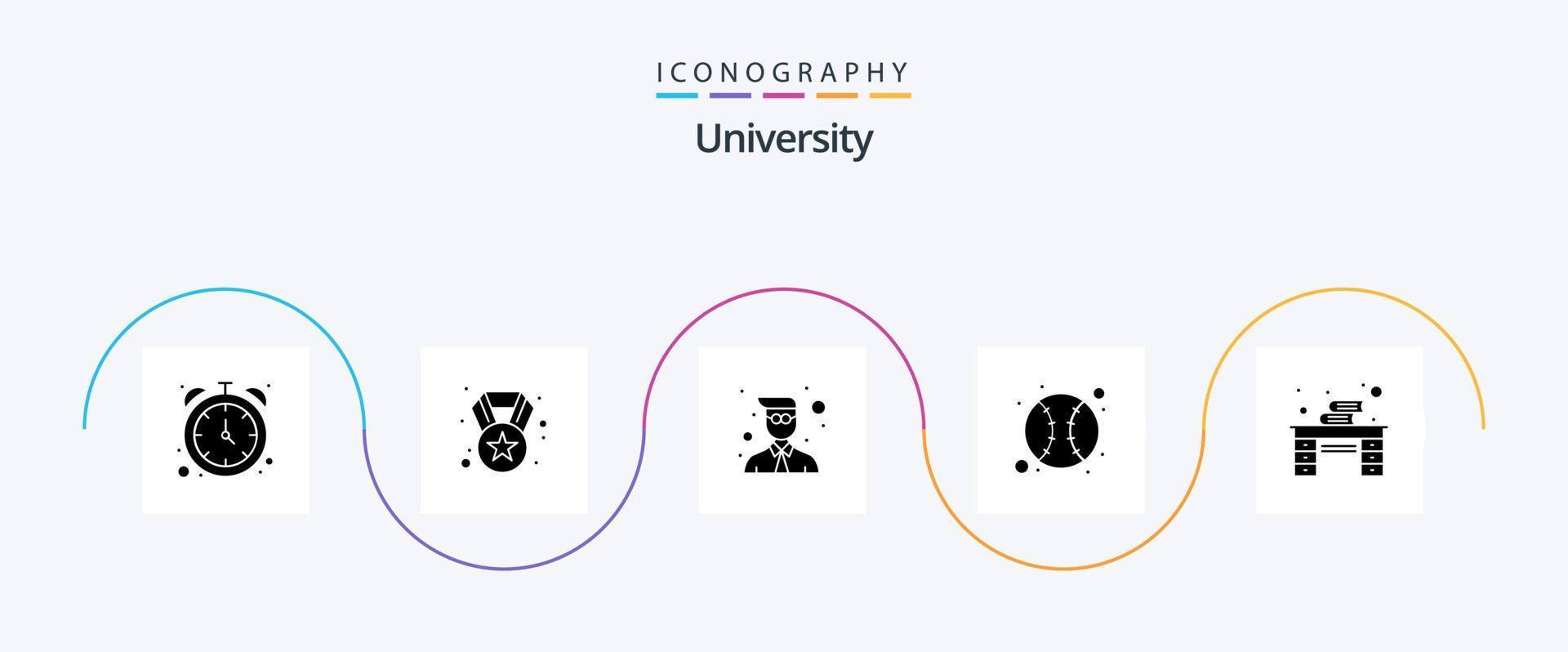 Universiteit glyph 5 icoon pak inclusief studie. bachelor opleiding. sport. bal vector