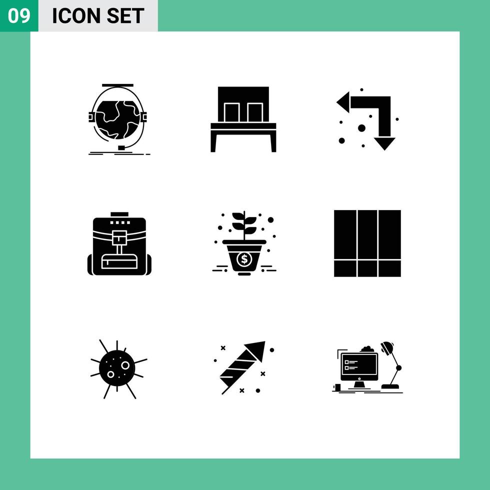 reeks van 9 modern ui pictogrammen symbolen tekens voor groei school- slaap rugzak naar beneden bewerkbare vector ontwerp elementen