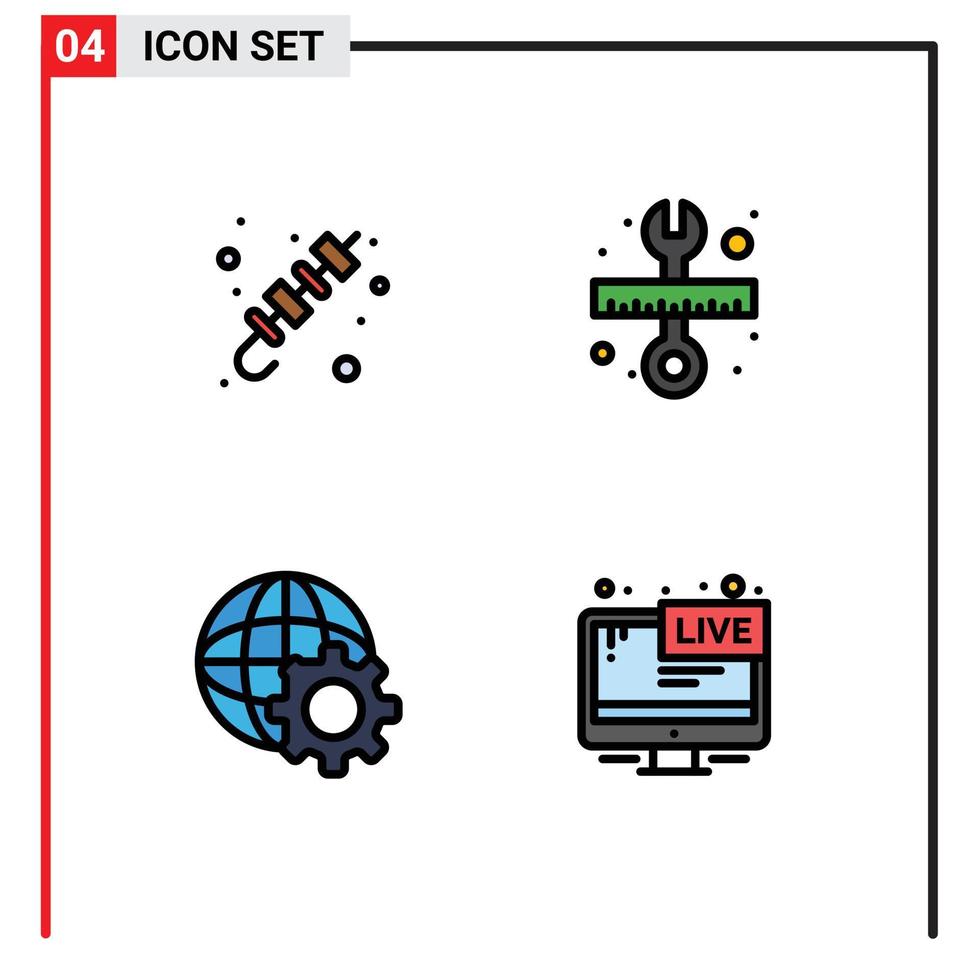 universeel icoon symbolen groep van 4 modern gevulde lijn vlak kleuren van barbecue controle gegrild voedsel gereedschap internet bewerkbare vector ontwerp elementen