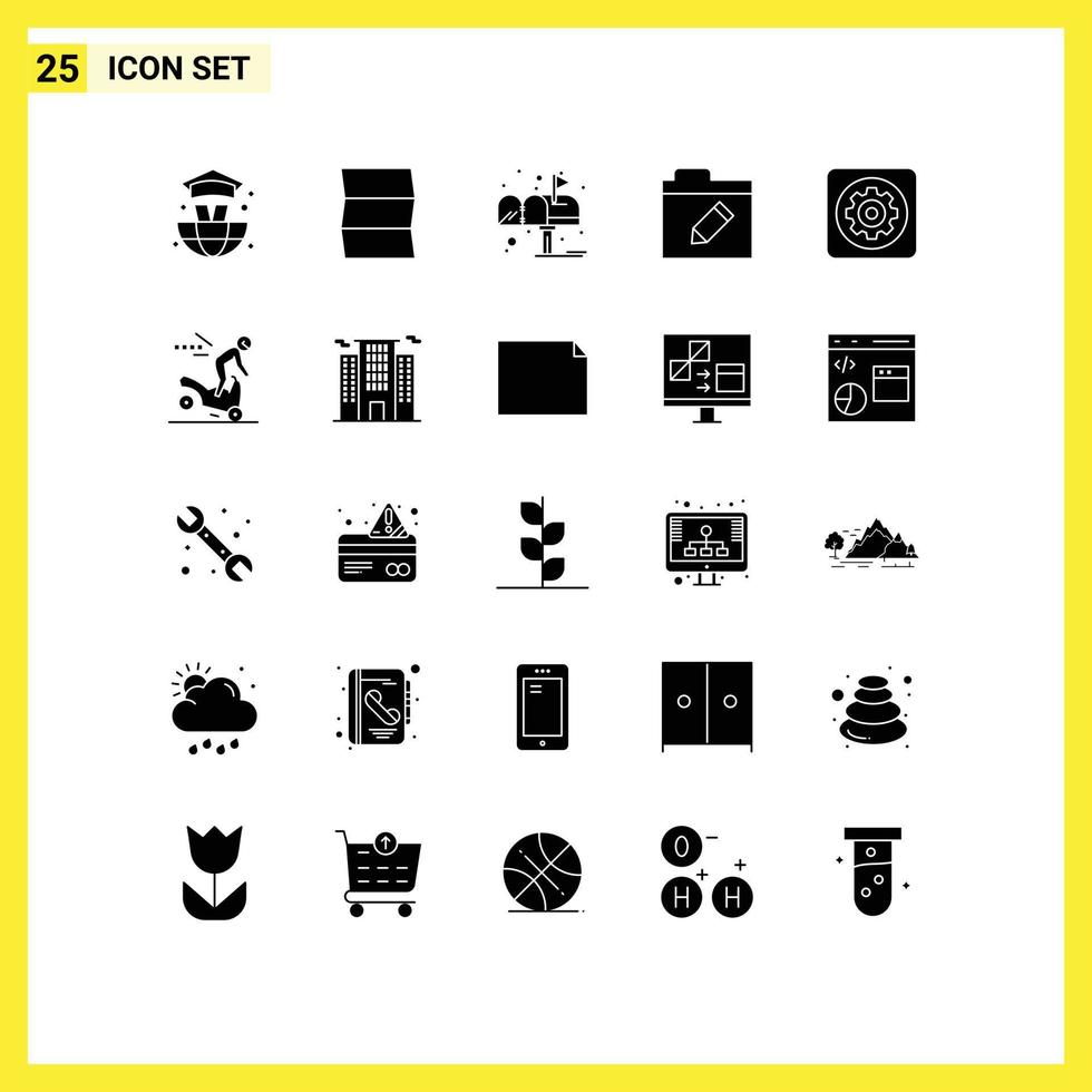 25 thematisch vector solide glyphs en bewerkbare symbolen van gereedschap optie mail monteur hernoemen bewerkbare vector ontwerp elementen