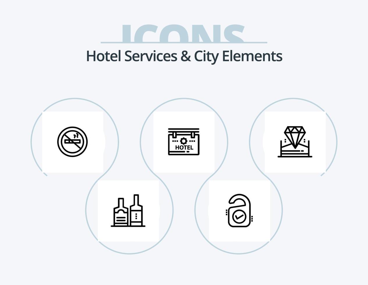 hotel Diensten en stad elementen lijn icoon pak 5 icoon ontwerp. plaats. tas. hotel . karretje. hotel vector