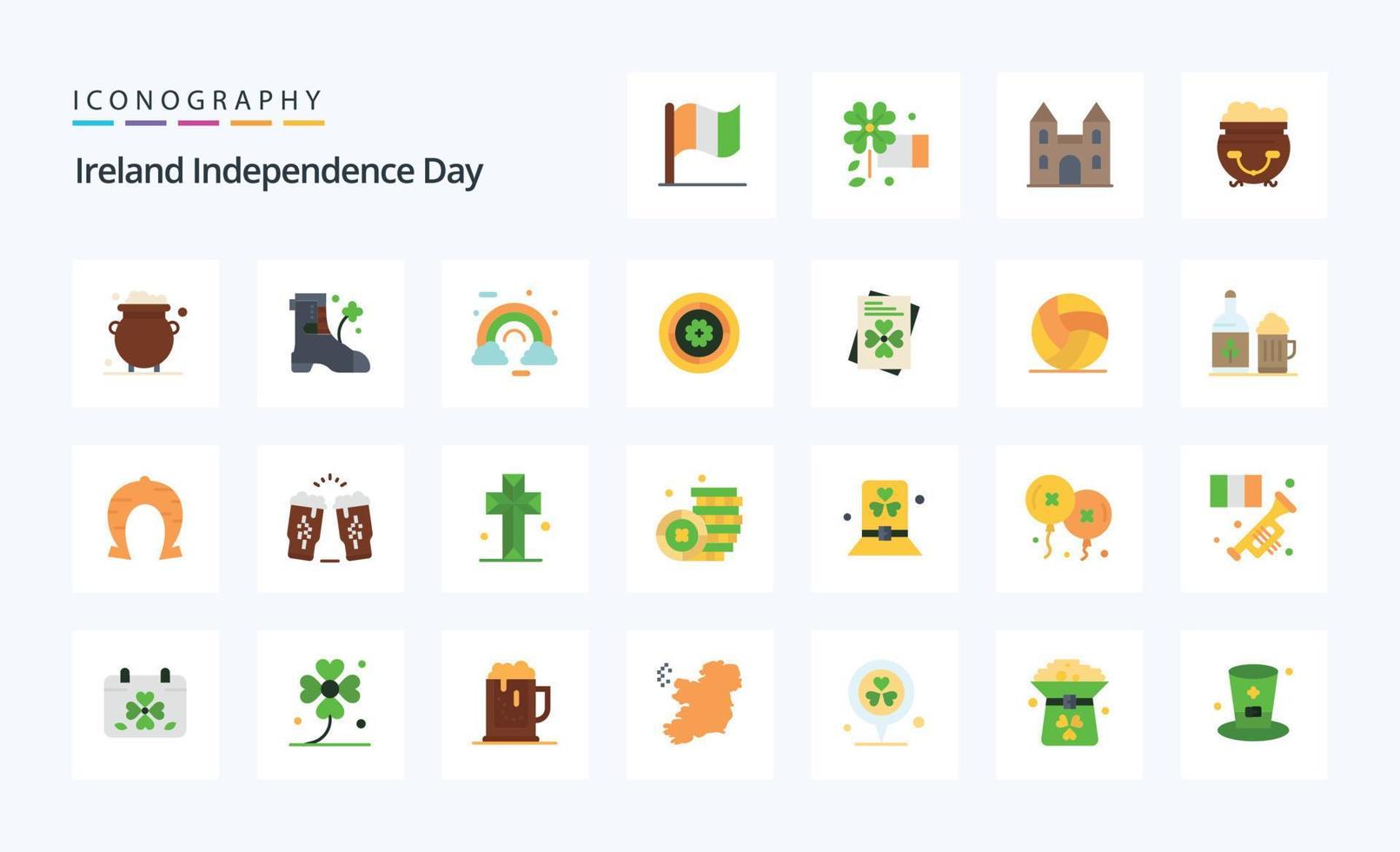 25 Ierland onafhankelijkheid dag vlak kleur icoon pak vector