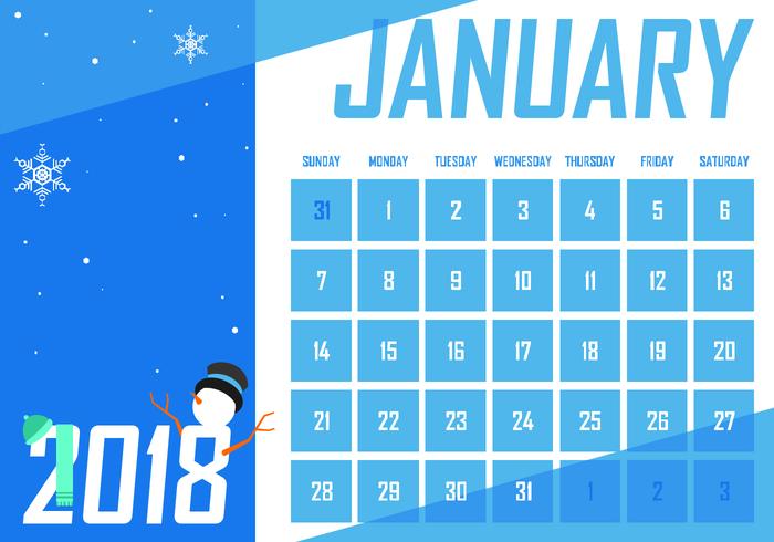 Januari afdrukbare maandelijkse kalender Gratis Vector