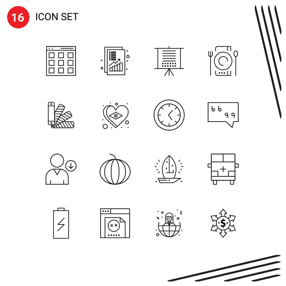 16 gebruiker koppel schets pak van modern tekens en symbolen van kleur avondeten omzet catering web bewerkbare vector ontwerp elementen