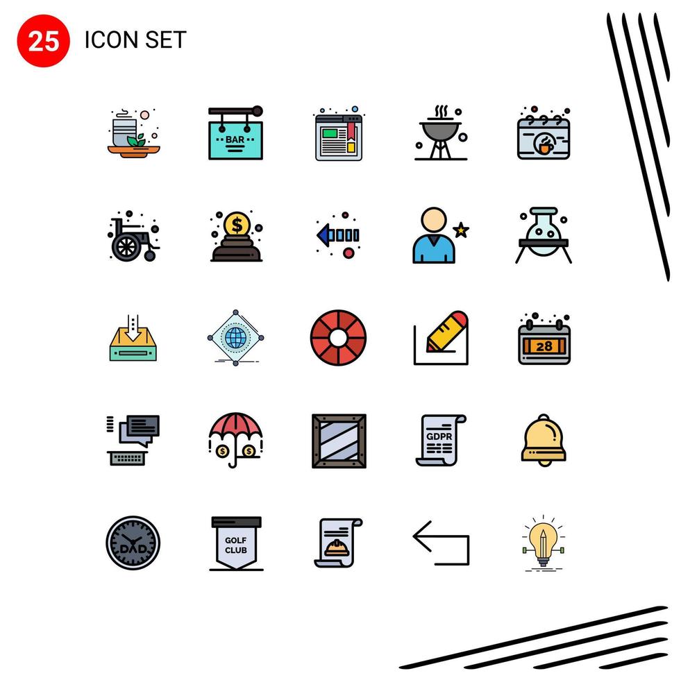 25 gebruiker koppel gevulde lijn vlak kleur pak van modern tekens en symbolen van breken avondeten teken schotel bbq bewerkbare vector ontwerp elementen