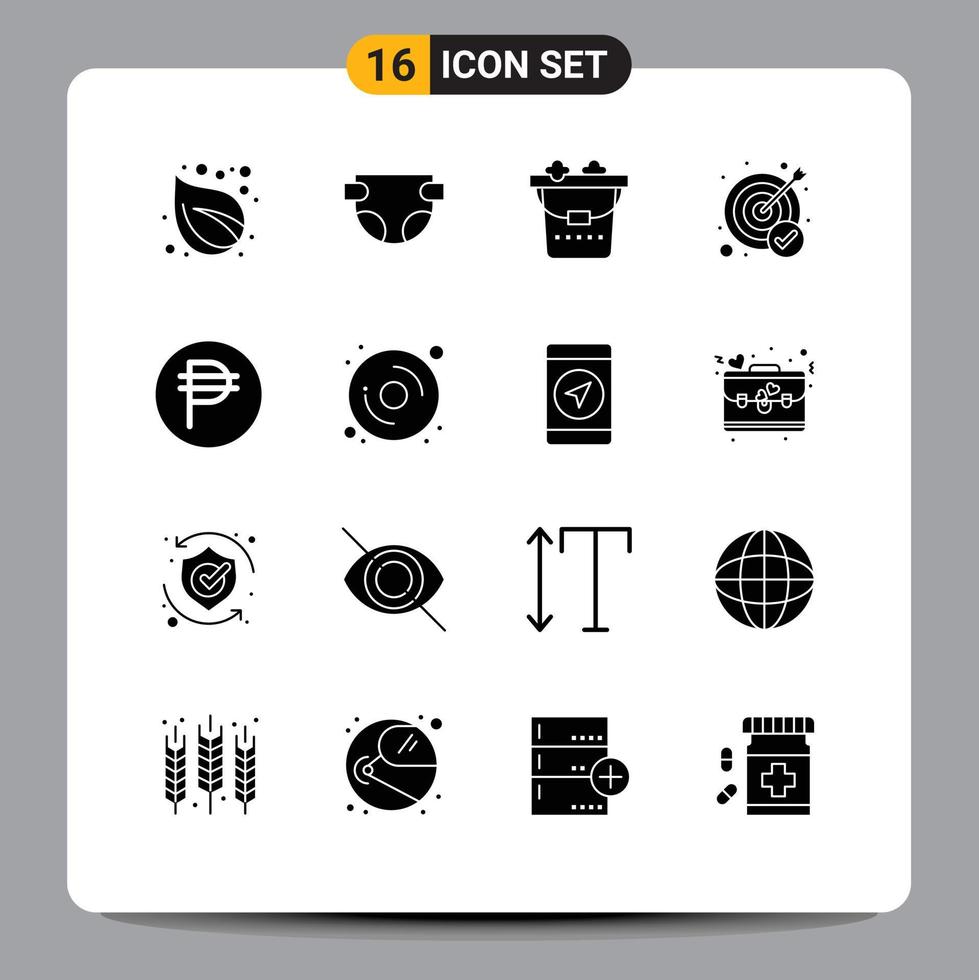 modern reeks van 16 solide glyphs pictogram van peso valuta levensstijl Filipijns succes bewerkbare vector ontwerp elementen