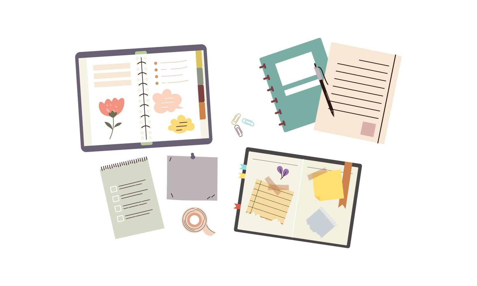 papier notitieboekjes, planners, dagboeken logo vector