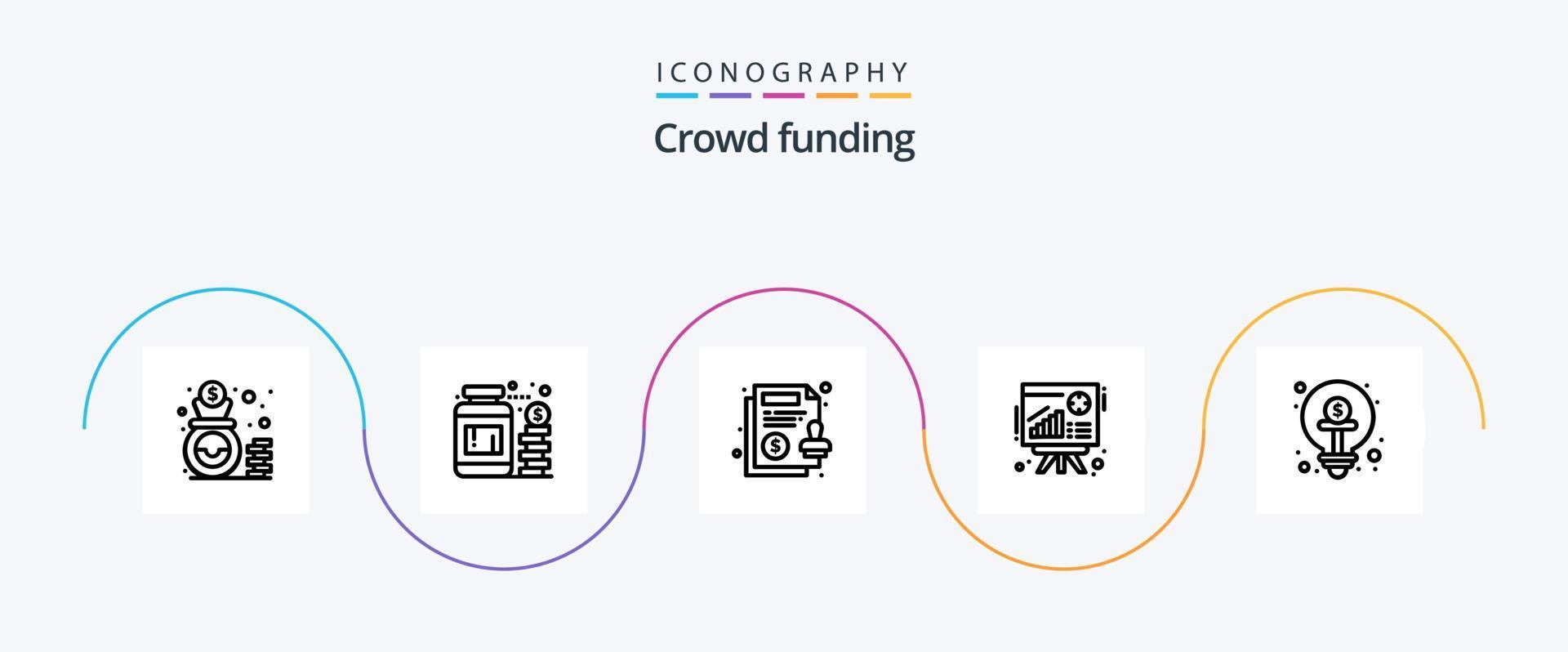 crowdfunding lijn 5 icoon pak inclusief menigte financiering. verkoop. overeenkomst. presentatie. diagram vector