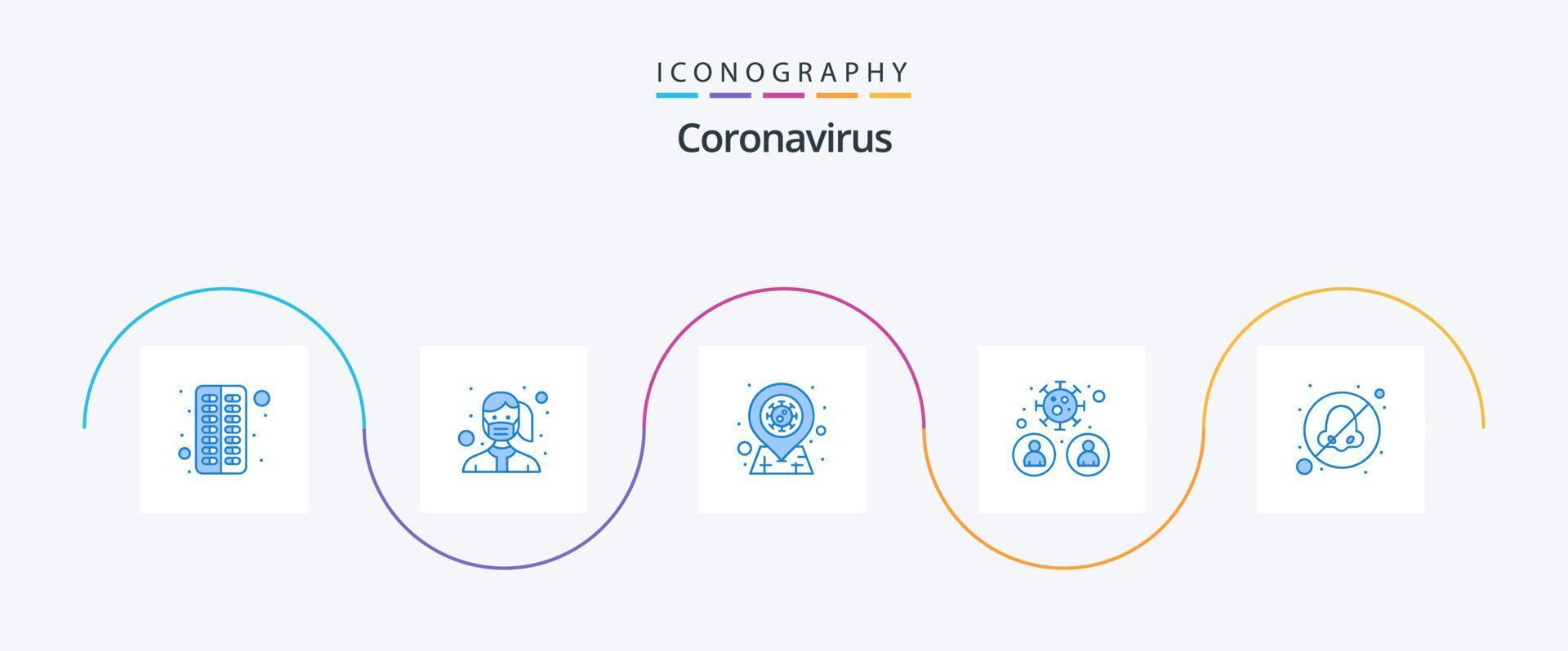 coronavirus blauw 5 icoon pak inclusief ademen. gebruiker. dragen. mensen. griep vector