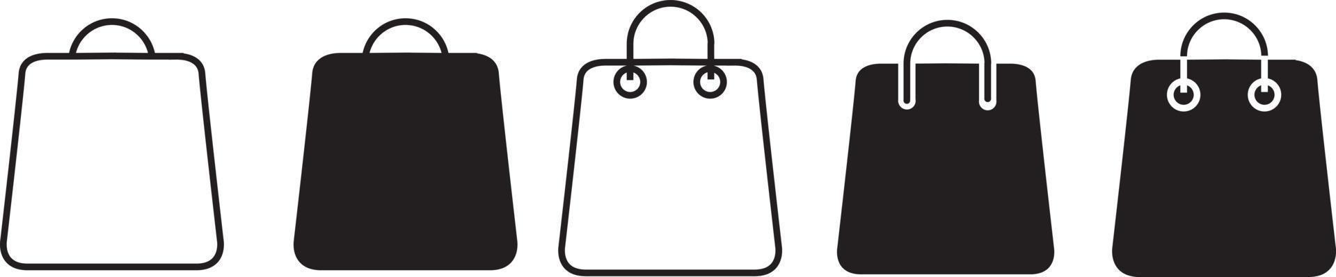 boodschappen doen zak icoon zwart. papier Tassen illustratie. online winkel symbool. e-commerce logo. handel teken. geïsoleerd. variaties vector