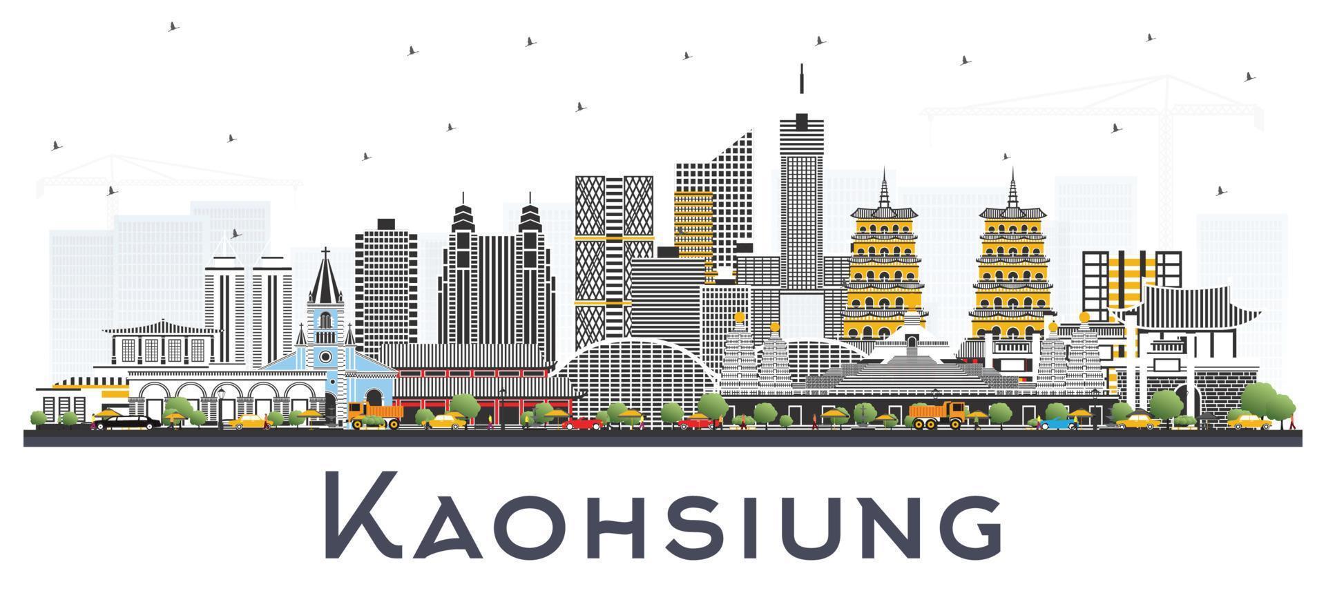 kaohsiung Taiwan stad horizon met grijs gebouwen geïsoleerd Aan wit. vector