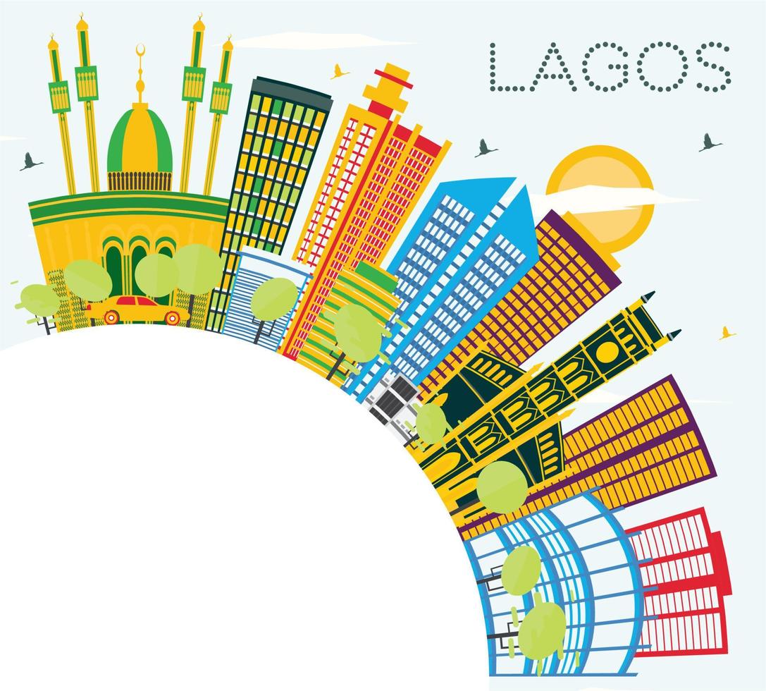 lagos Nigeria stad horizon met kleur gebouwen, blauw lucht en kopiëren ruimte. vector