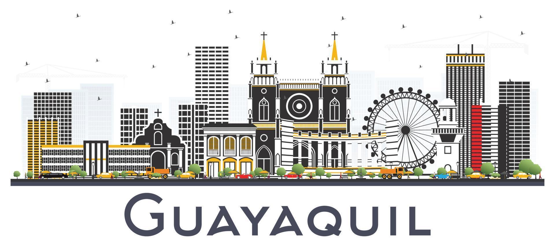 guayaquil Ecuador stad horizon met kleur gebouwen geïsoleerd Aan wit. vector