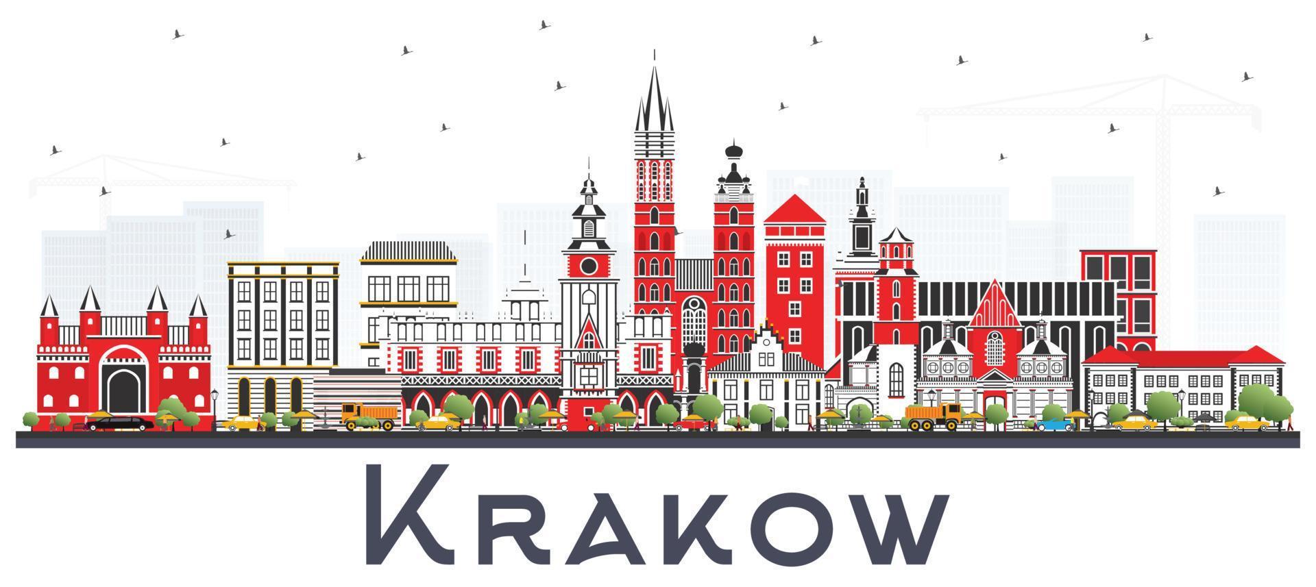 Krakau Polen stad horizon met kleur gebouwen geïsoleerd Aan wit. vector