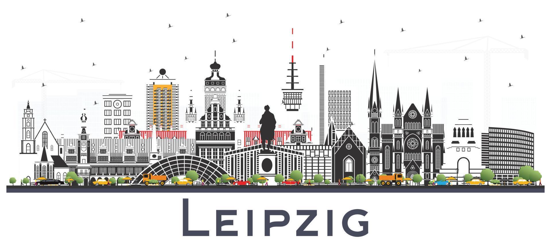 leipzig Duitsland stad horizon met grijs gebouwen geïsoleerd Aan wit. vector