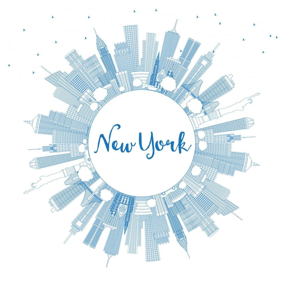 schets nieuw york Verenigde Staten van Amerika stad horizon met blauw gebouwen en kopiëren ruimte. vector