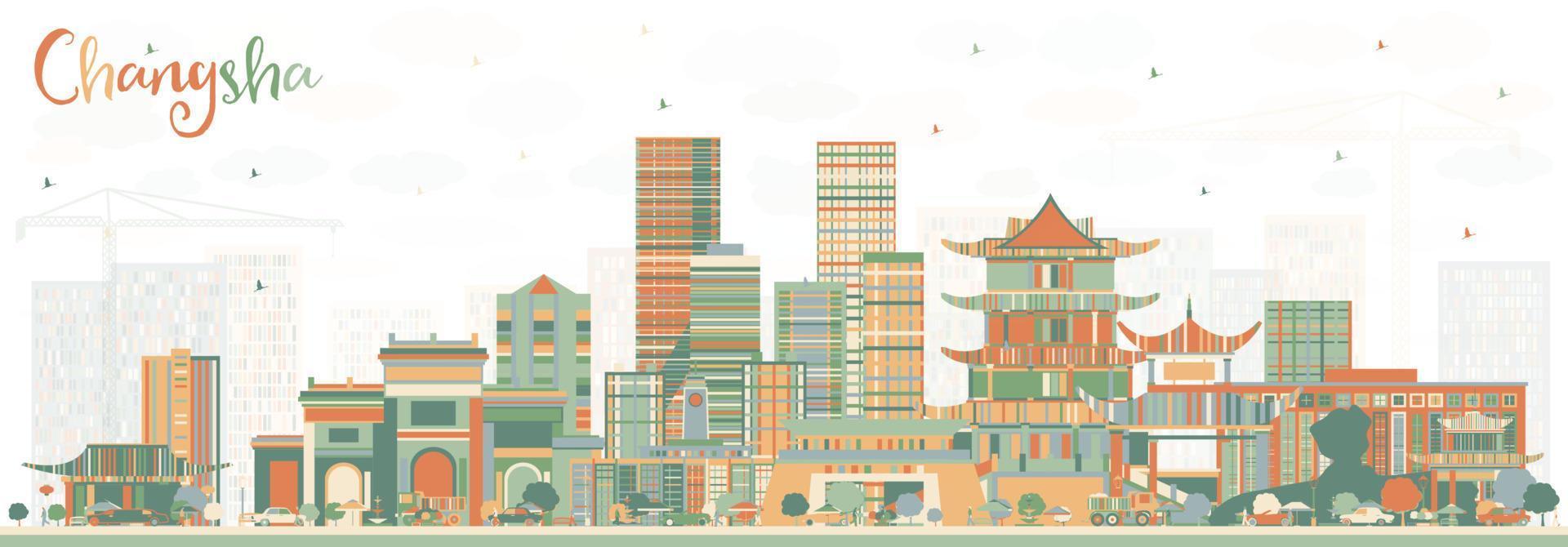 Changsha China stad horizon met kleur gebouwen. vector