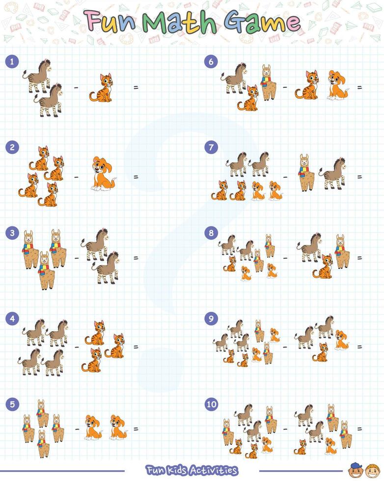 pret wiskunde spel dieren een deel 2 eenvoudig vector