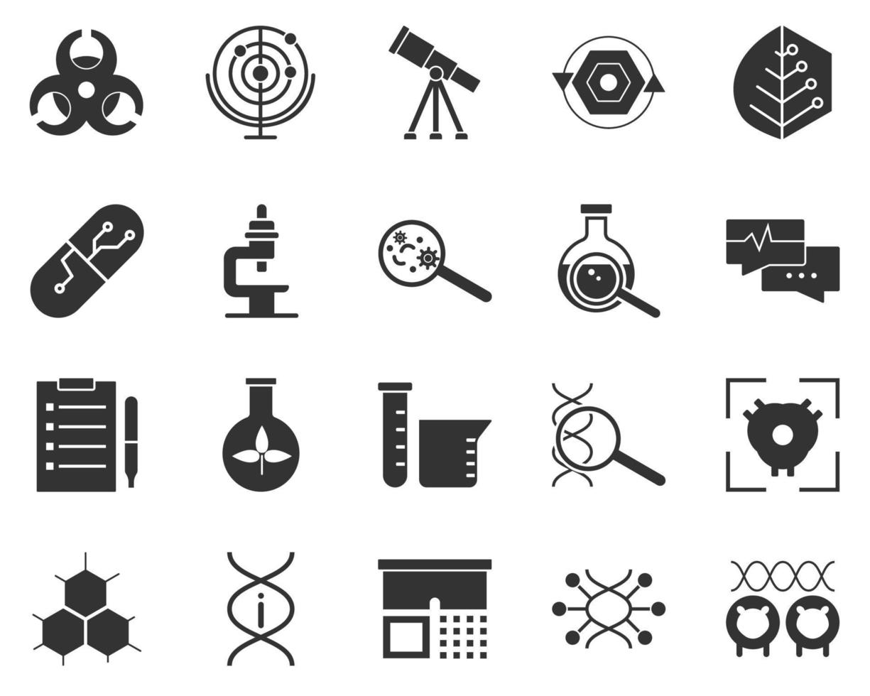 klonen, dna, schapen. bio-engineering glyph pictogrammen set. biotechnologie voor Gezondheid, onderzoeken, materialen creëren. moleculair biologie, biomedisch en moleculair bouwkunde . vector