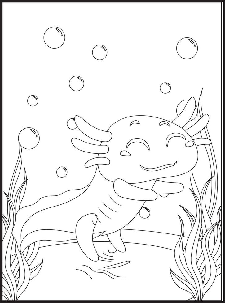 axolotl kleur Pagina's voor kinderen vector