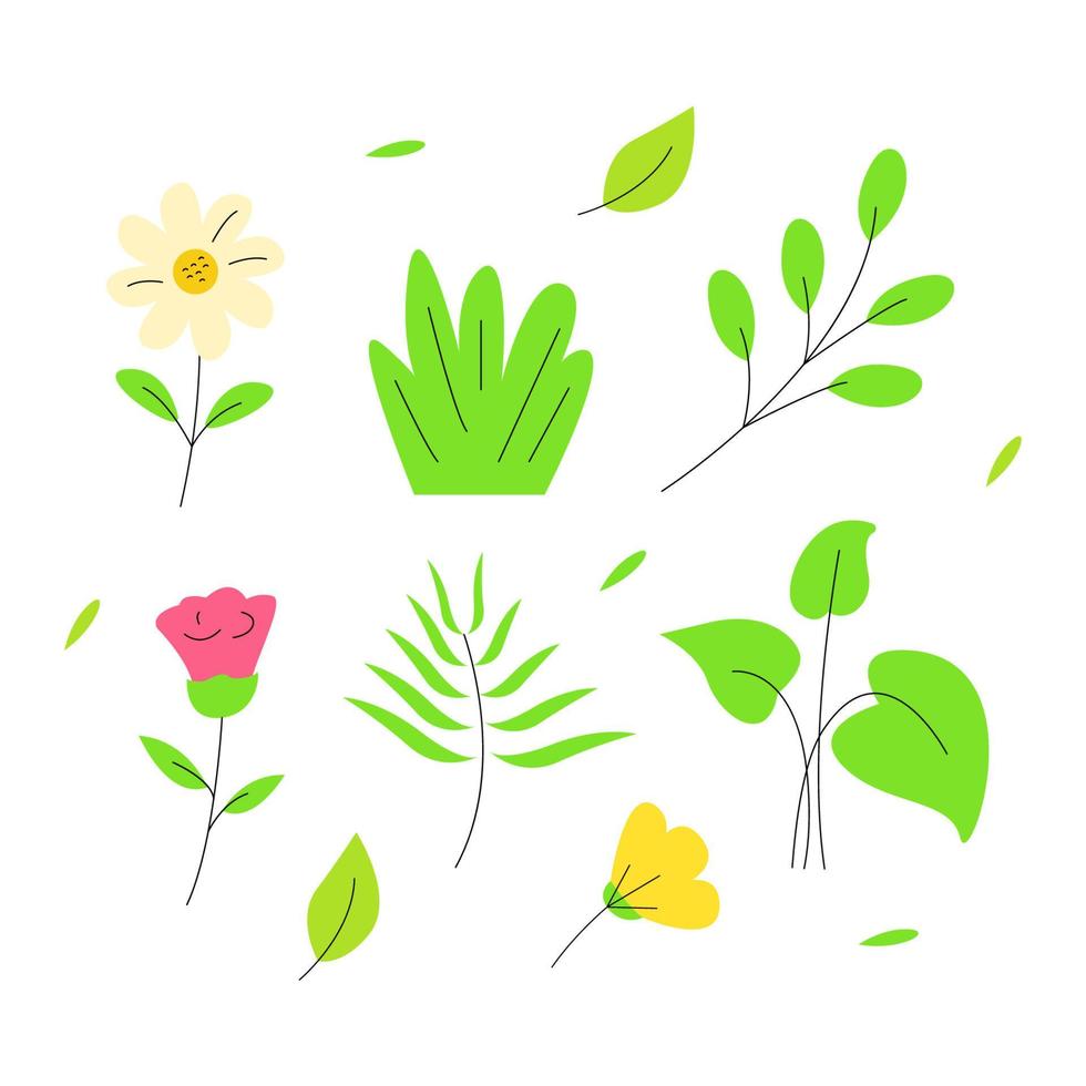 hand- getrokken, tekening kunst planten verzameling vlak ontwerp illustratie vector eps10