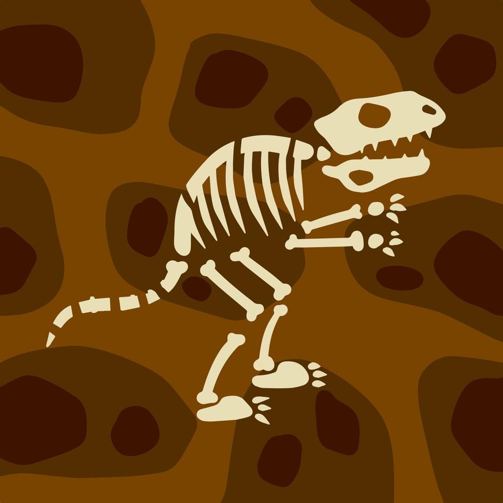 dinosaurus skelet. botten van een prehistorisch hagedis. land- in de sectie. bodem met lagen. historisch vind en archeologisch opgravingen. vlak tekenfilm landschap vector