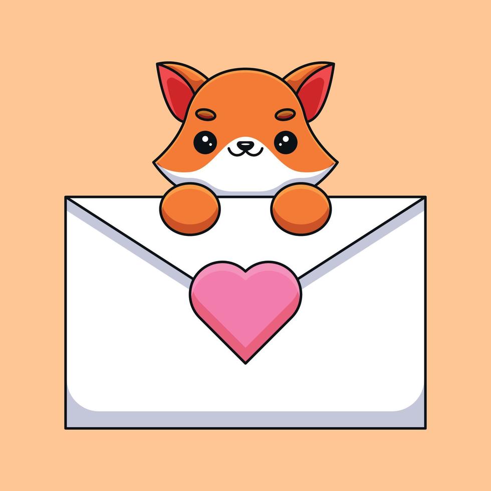 schattig vos Holding een liefde brief tekenfilm mascotte tekening kunst hand- getrokken schets concept vector kawaii icoon illustratie