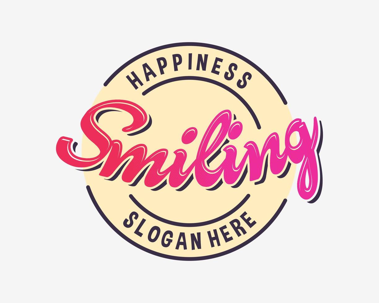 embleem cirkel insigne typografie handgeschreven glimlach gelukkig vrolijk blij wijnoogst vector logo ontwerp