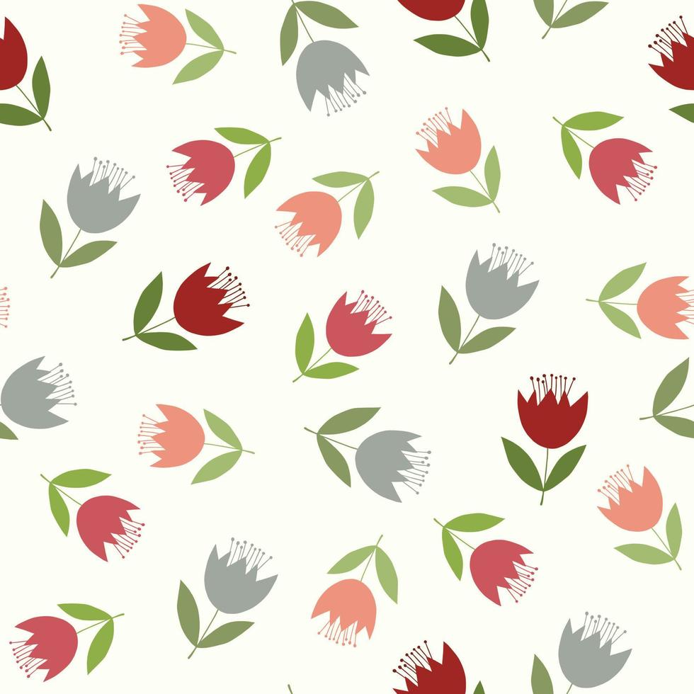 groeit hart tulp bloemen valentijnsdag dag naadloos patroon gemakkelijk rood toon Aan zacht geel achtergrond voor textiel behang omhulsel papier vector backdrop geschenk wrap.