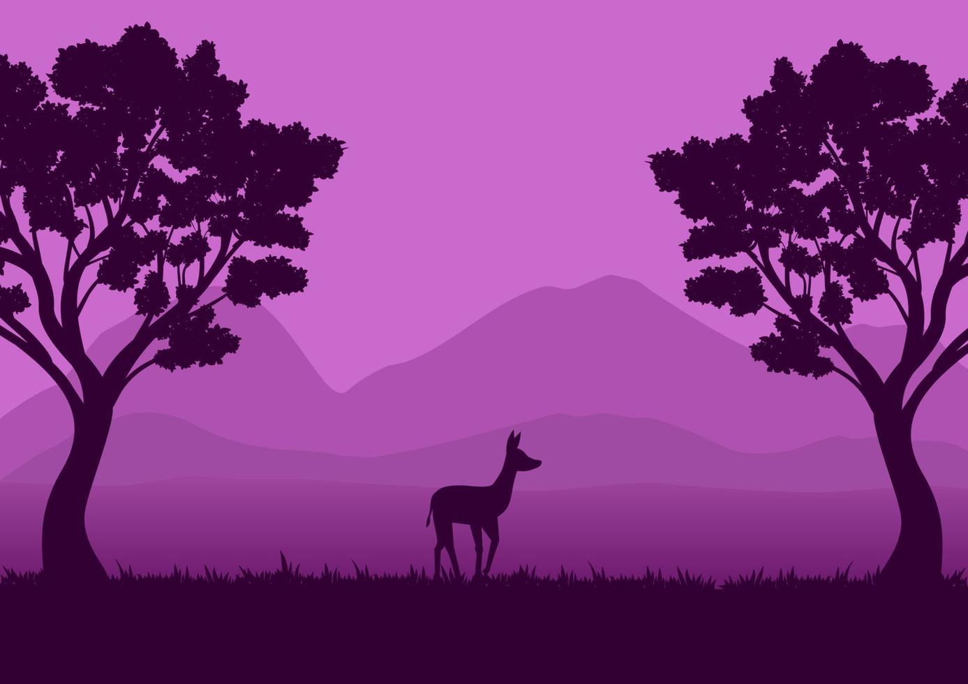 dieren in het wild landschap vector illustratie met een Purper silhouet