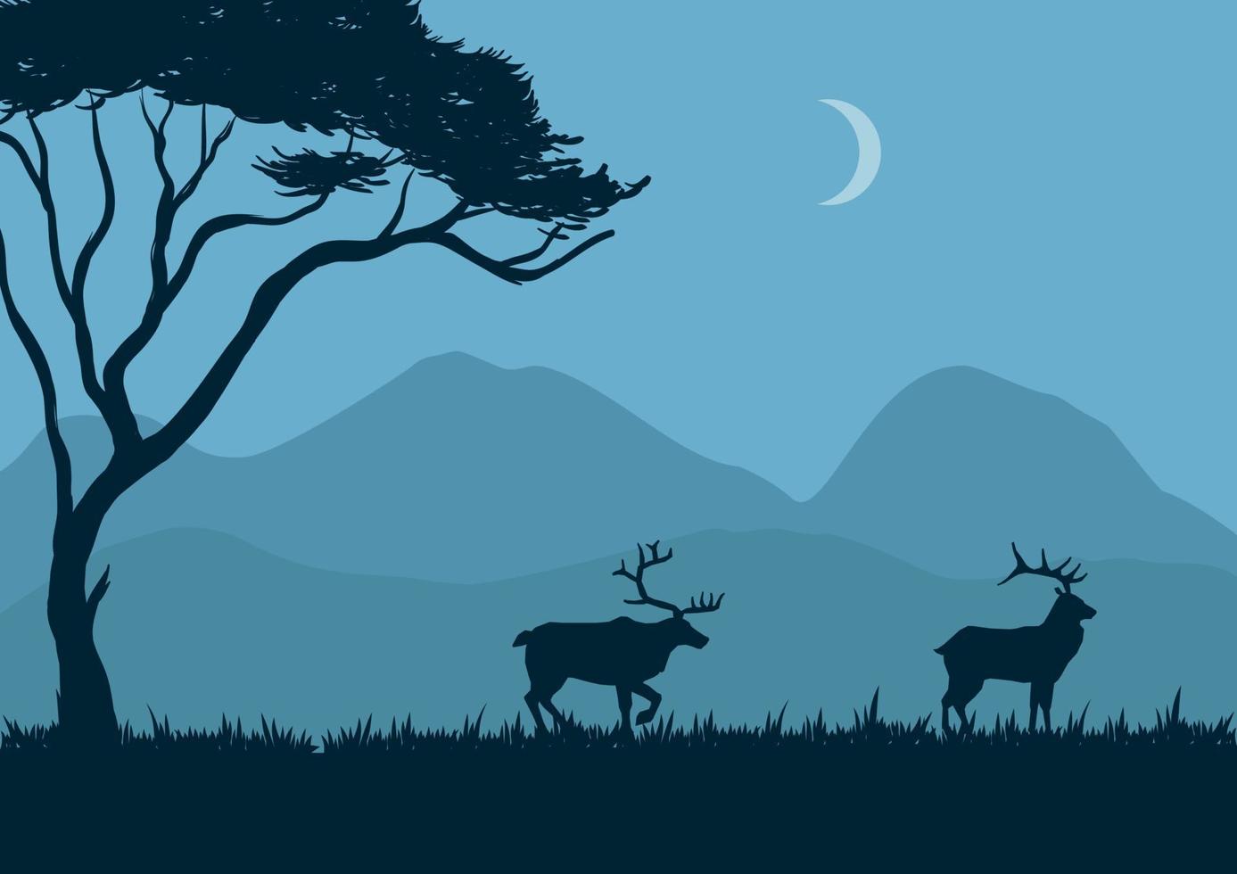 vector illustratie van dieren in het wild met blauw silhouetten