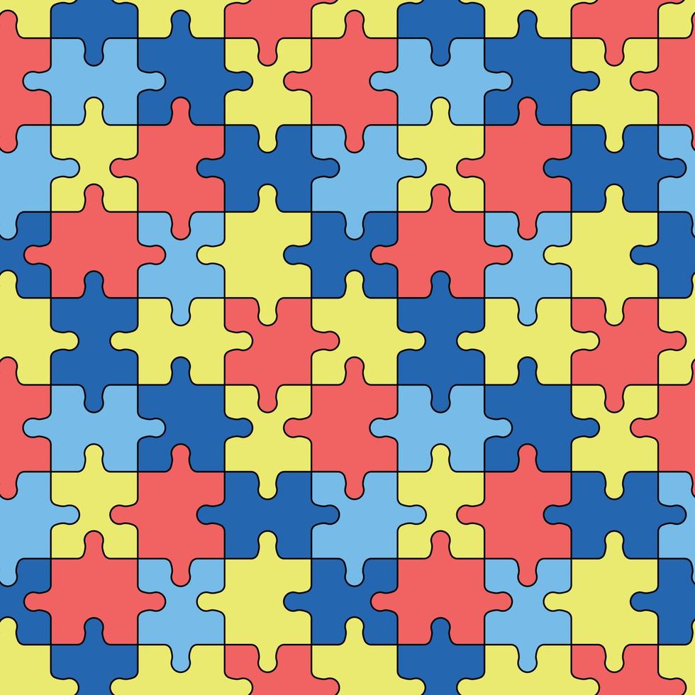 autisme puzzels patroon. naadloos achtergrond met schets kleurrijk geel, blauw en rood puzzel stukken. wereld autisme bewustzijn dag april 2. vector illustratie