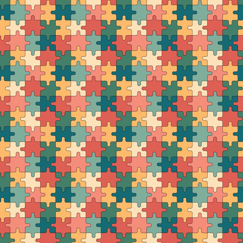 petroleum puzzels patroon. naadloos achtergrond met kleurrijk puzzel stukken. groovy afdrukken ontwerp. vector illustratie