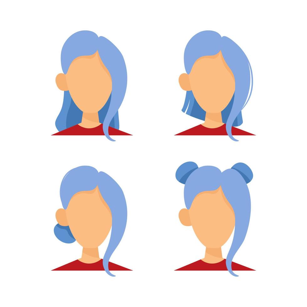 reeks van avatars van een vrouw met blauw haar- en verschillend kapsels vector