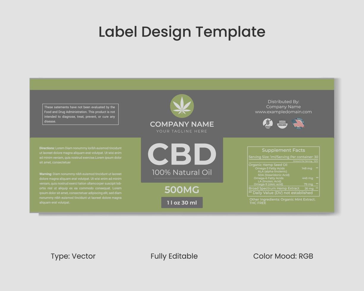 cbd etiket ontwerp sjabloon, hennep olie etiket ontwerp en Product verpakking ontwerp vector