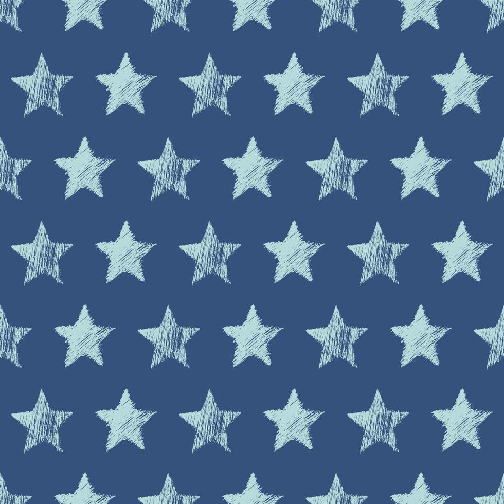 naadloos patroon met hand- getrokken blauw sterren Aan blauw achtergrond. abstract grunge textuur. vector illustratie