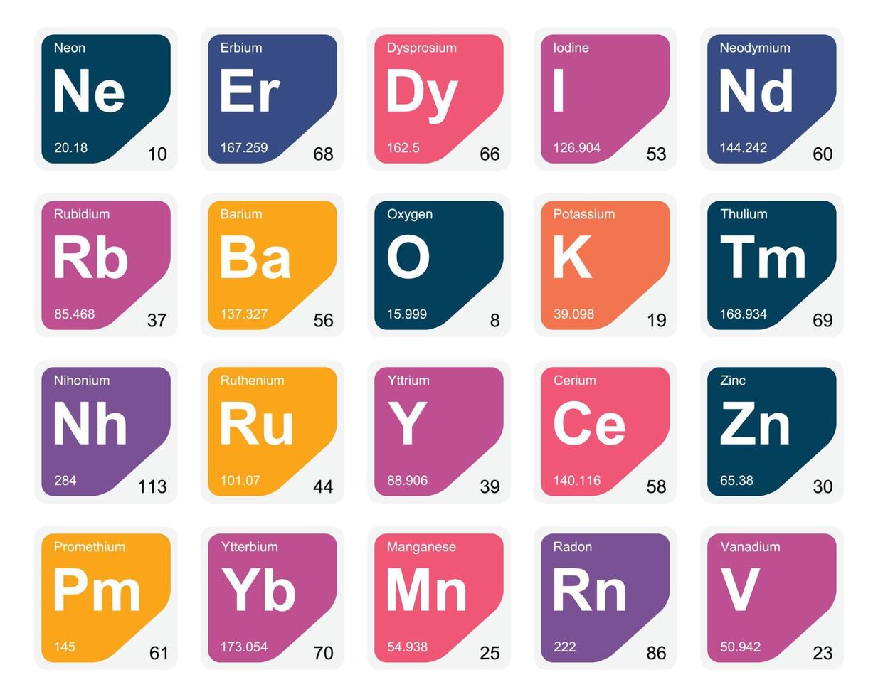 20 preiodisch tafel van de elementen icoon pak ontwerp vector