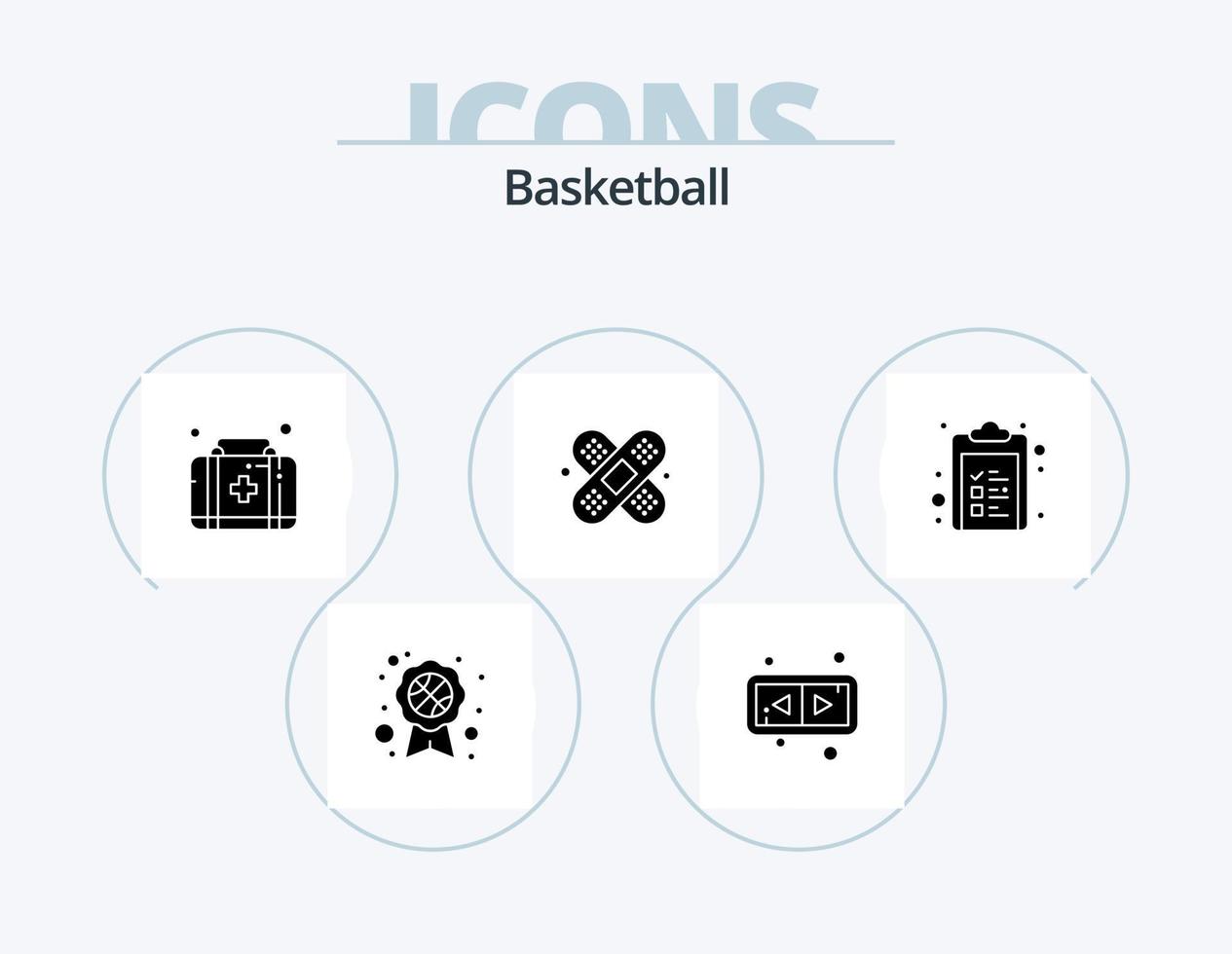 basketbal glyph icoon pak 5 icoon ontwerp. . lijst. doos. klembord. team vector