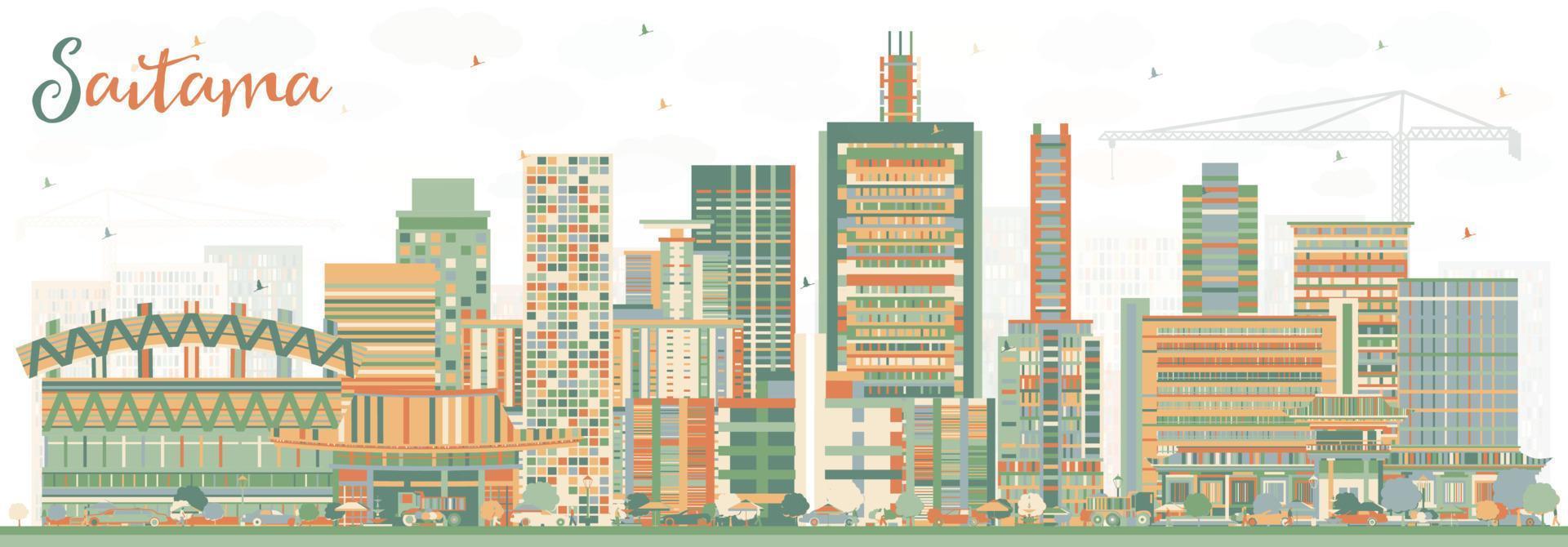 saitama Japan stad horizon met kleur gebouwen. vector