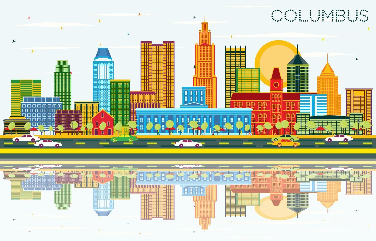 Columbus Ohio stad horizon met kleur gebouwen, blauw lucht en reflecties. vector